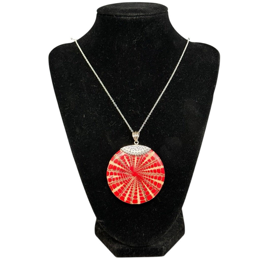 Samuel B Behnam Dyed Red Round Sterling 925 Pendant Silver Necklace Chain 52$